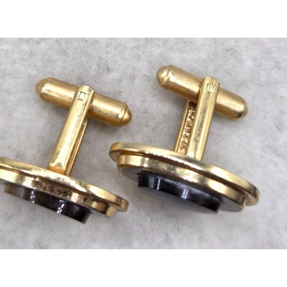 Vintage Gold Tone & Silver Oval Tigers Eye Cufflinks For Men - Picture 2 of 3